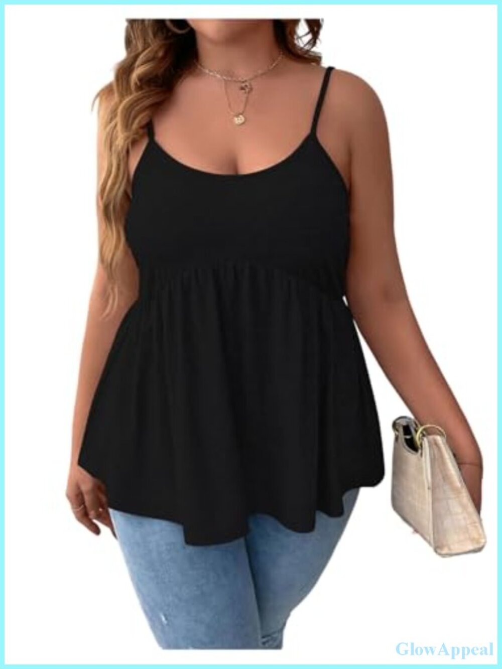 Plus Size Babydoll Tank Top Ruffle Hem Spaghetti Strap Sleeveless Summer Top